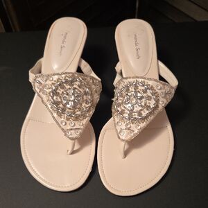 Amanda Smith Ivory Jeweled Thong Sandals